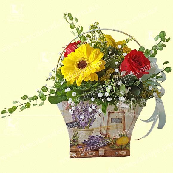 Bolsa Vintage Con Rosas y Gerberas