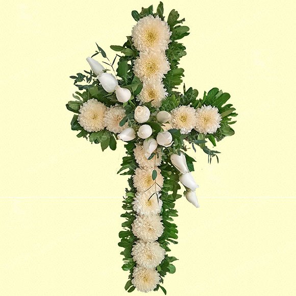 Cruz Luctuosa Con Polar Y Rosas Blancas