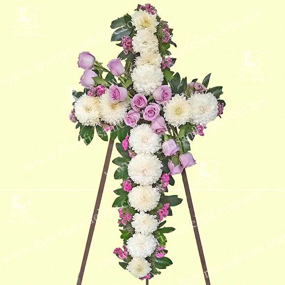 Cruz Luctuosa Con Polar Y Rosas Lilas