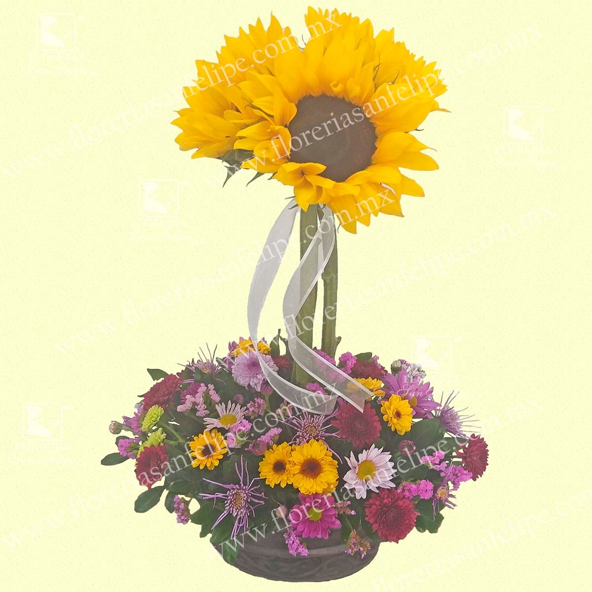 Maceta Grande Con Girasoles y Margaritas