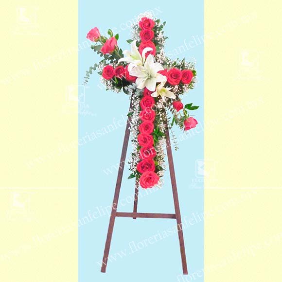 Cruz Luctuosa Con Rosas Rojas y Tripié